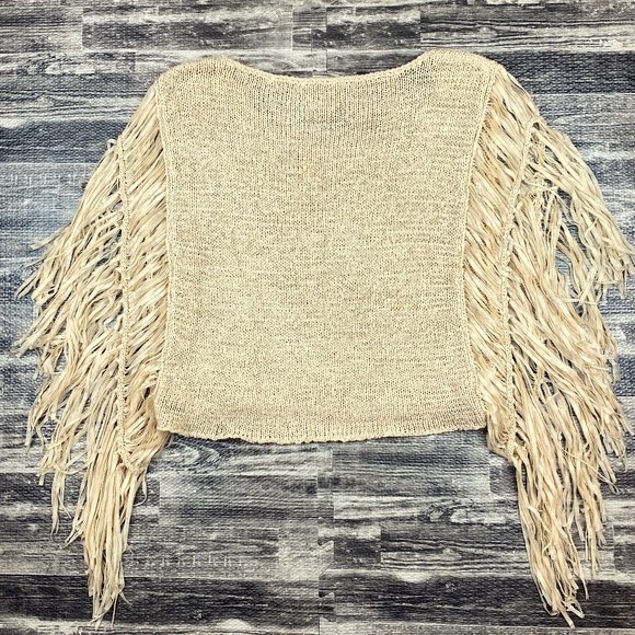 Foreign Exchange Fringe Sleeve Knit Top Sz M Med Blouse Boho Festival - Picture 2 of 8